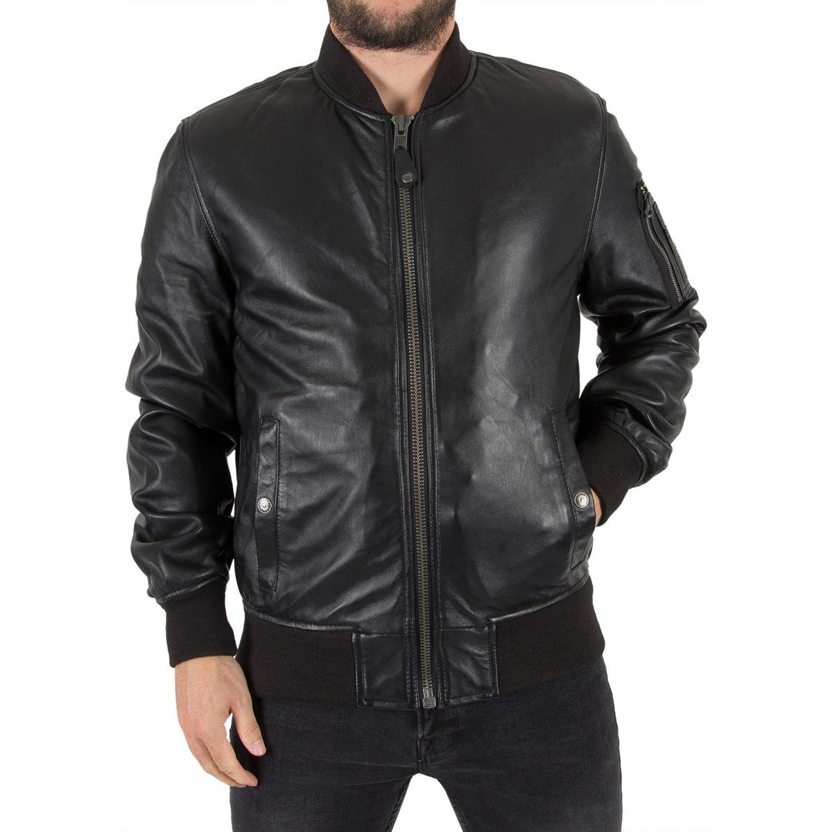 Schott Nyc Men's Ma1 Leather Bomber Jacket, Black Men's Leather Jacket