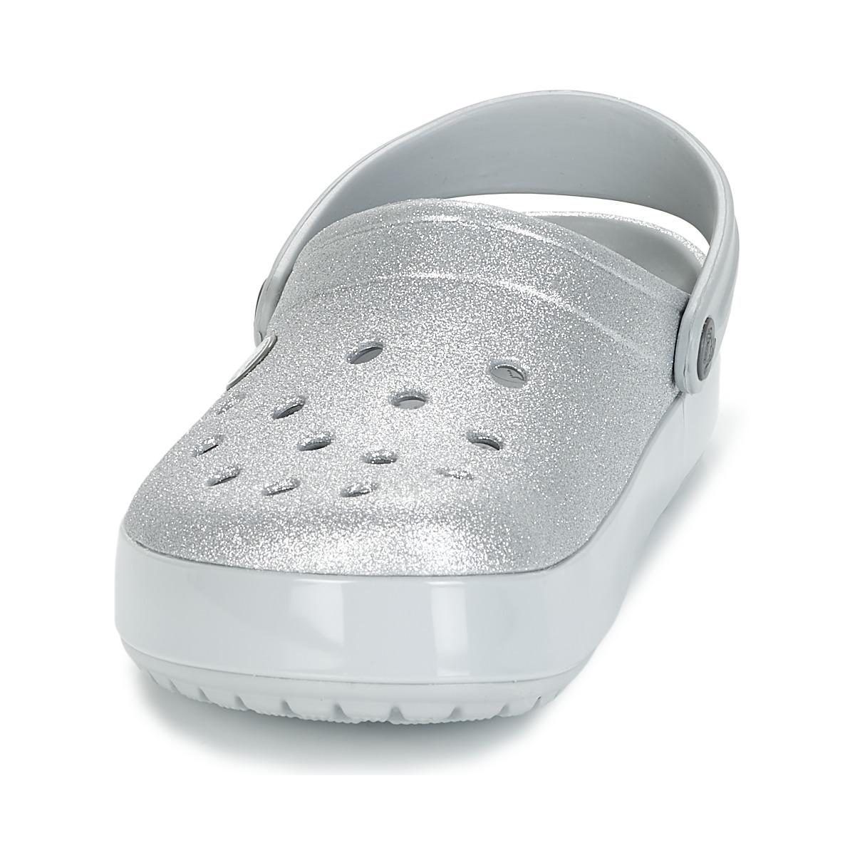 silver glitter crocs women's