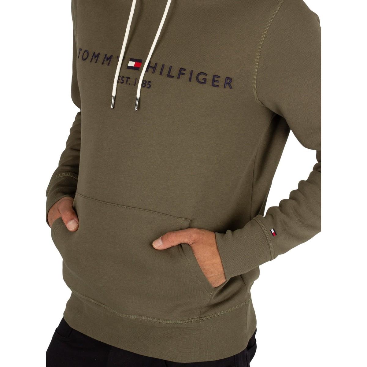Tommy Hilfiger Cotton Logo Pullover Hoodie in Green for Men - Lyst