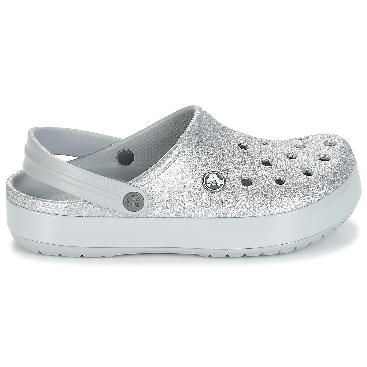 Crocs™ Synthetic Crocband Glitter Clog Women's Clogs (shoes) In Silver