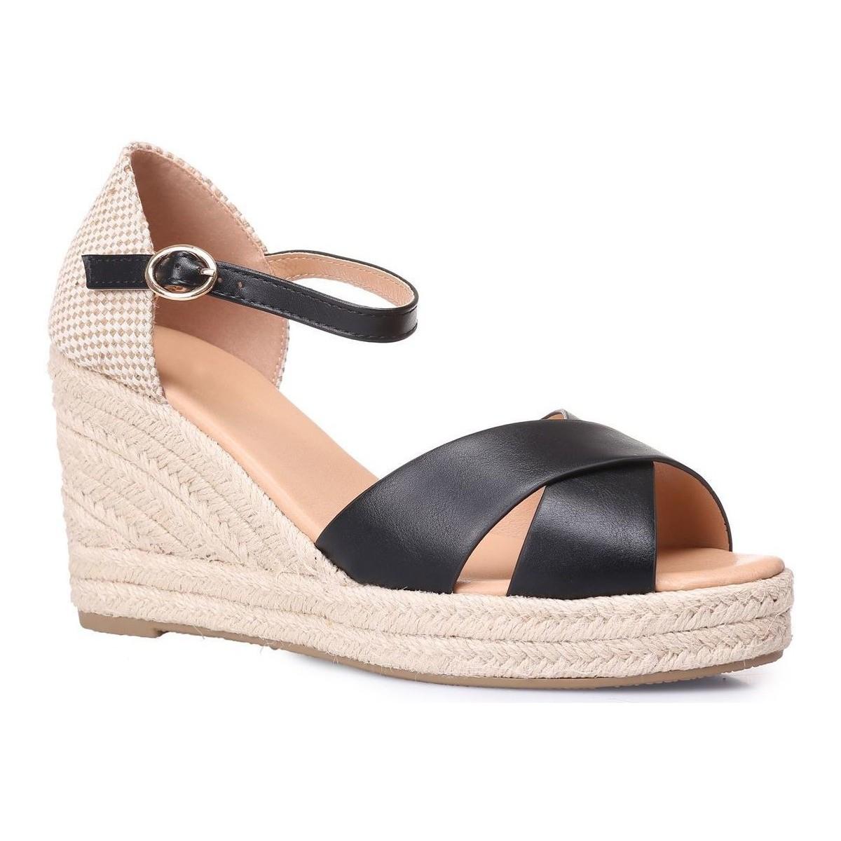 Sandales Sandales Compensees Noires A Brides Croisees La Modeuse En Coloris Noir Lyst