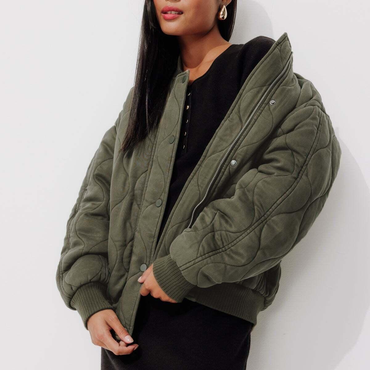 Blouson Bomber en lyocell matelasse Promod en coloris Vert Lyst