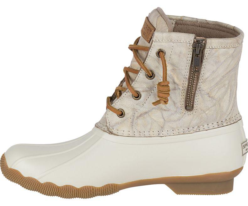 white and gold sperry duck boots