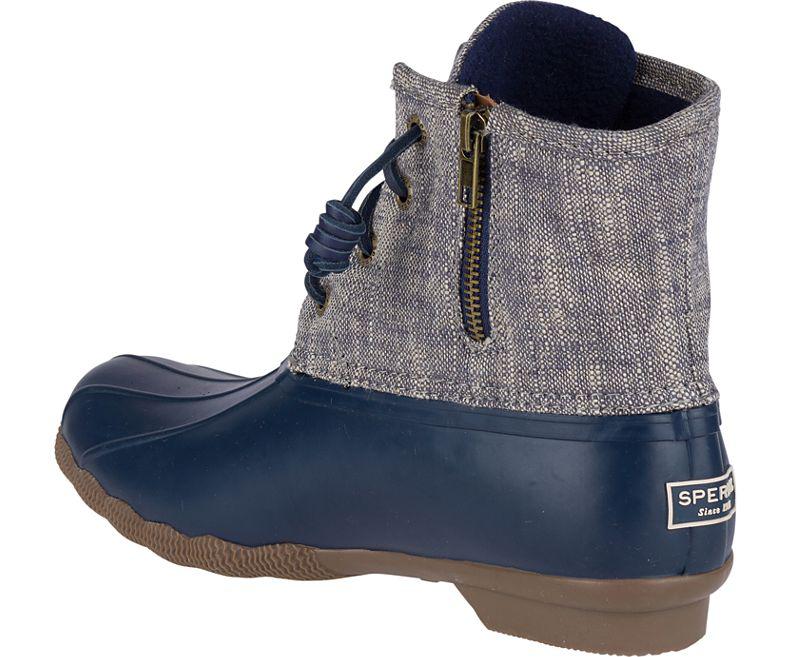 gray and navy sperry duck boots