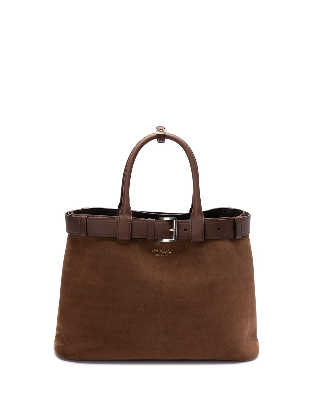 Prada Suede Buckle Handbag in Brown Lyst UK