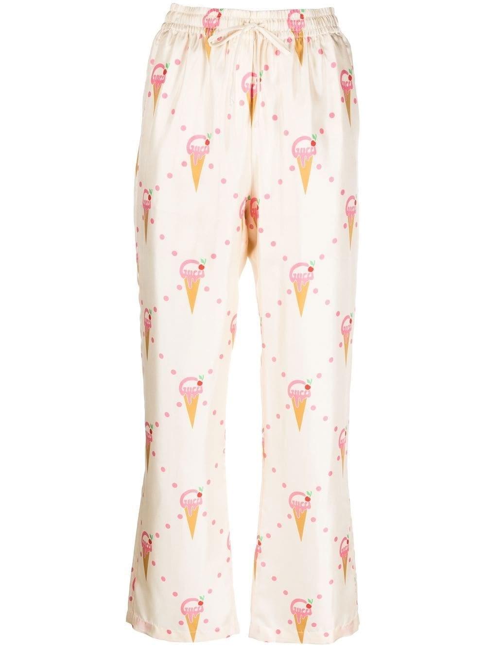 Gucci Ice Cream Monogram Print Trousers in Natural | Lyst