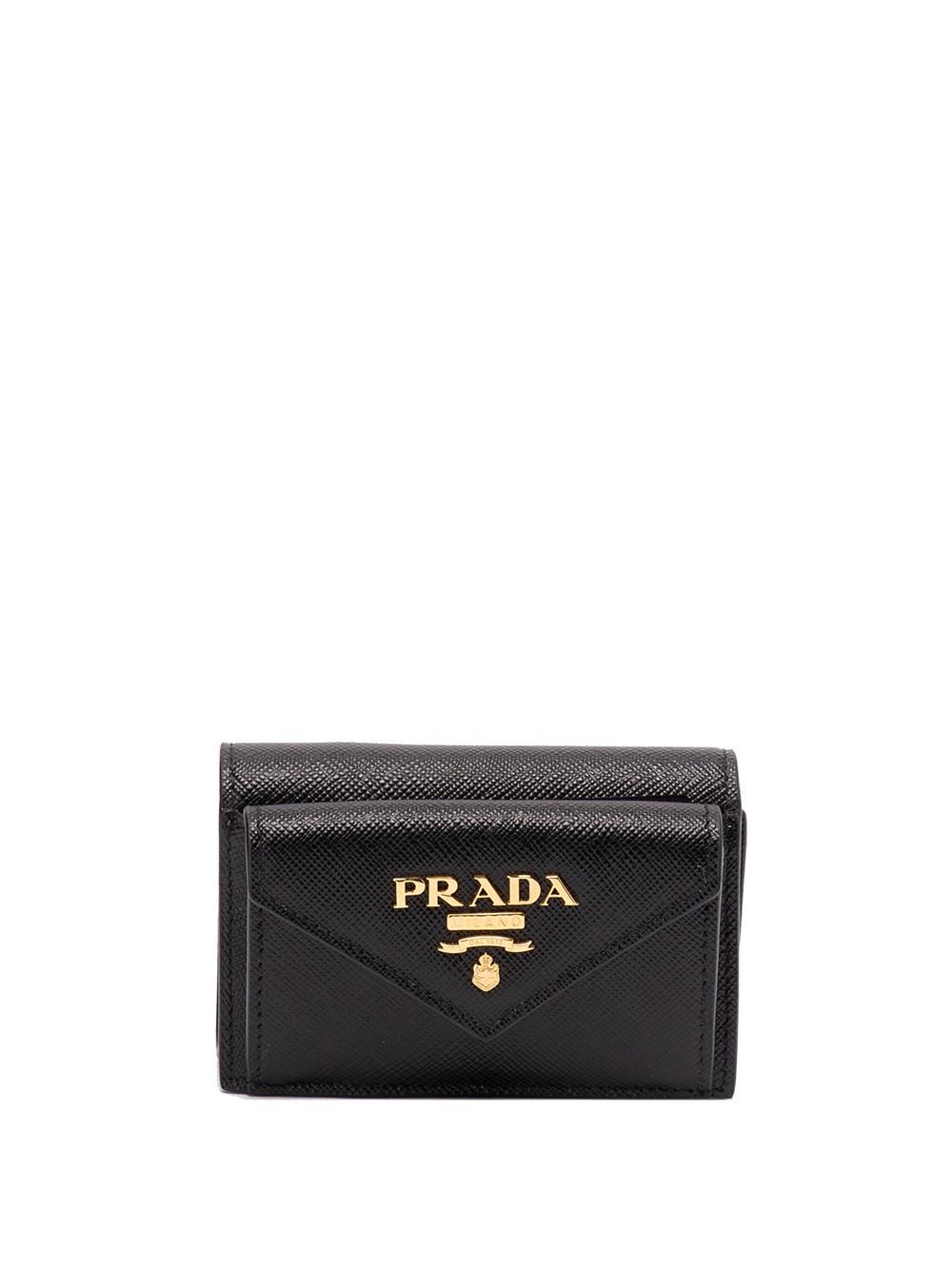 Prada Small Saffiano Leather Wallet, Women, Black