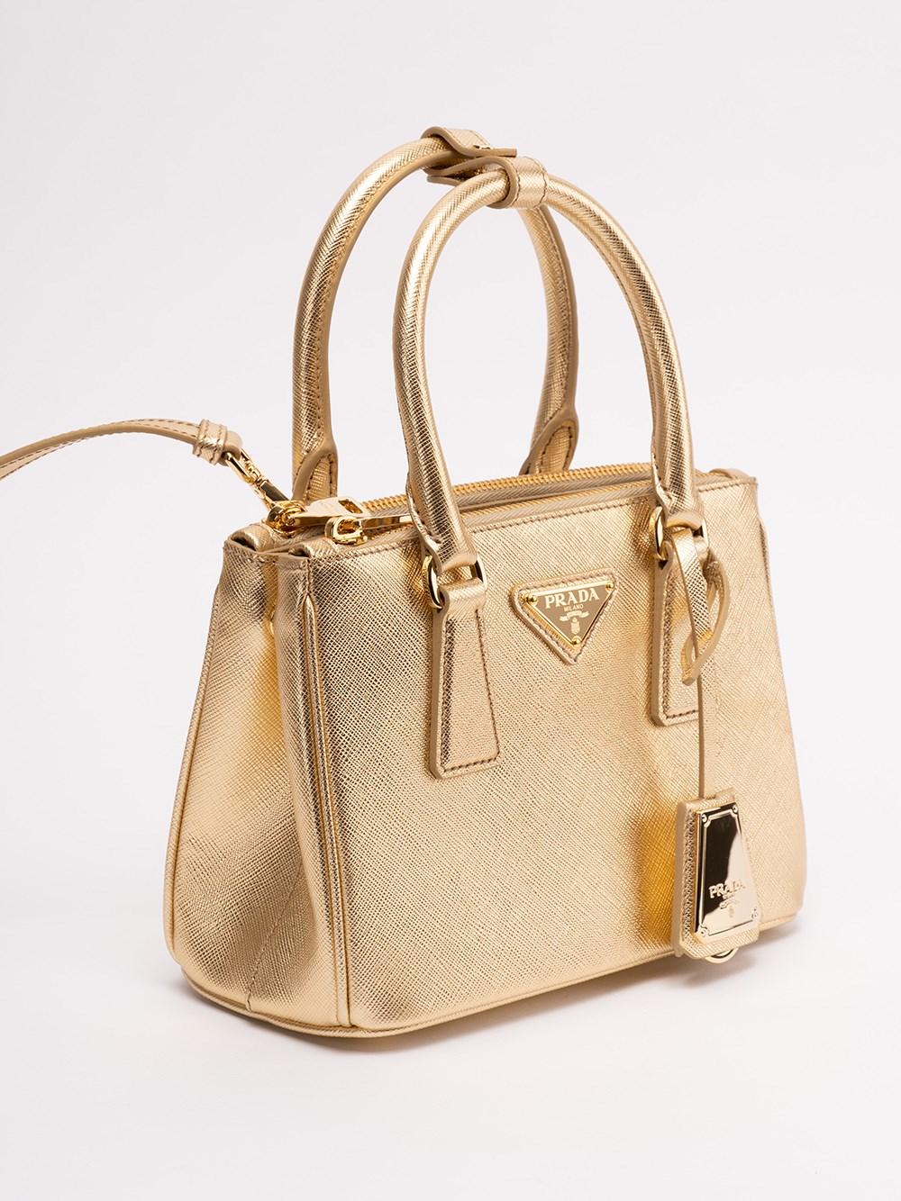 Prada ` Galleria` Metallic Leather Micro Bag in Natural | Lyst