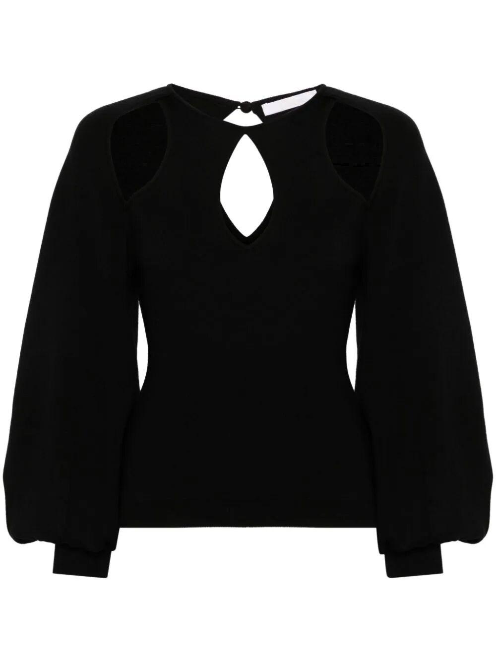 【Chloe】BLACK CUT-OUT LINEN×COTTON KNIT Chloé Cut-Out Top in Black | Lyst