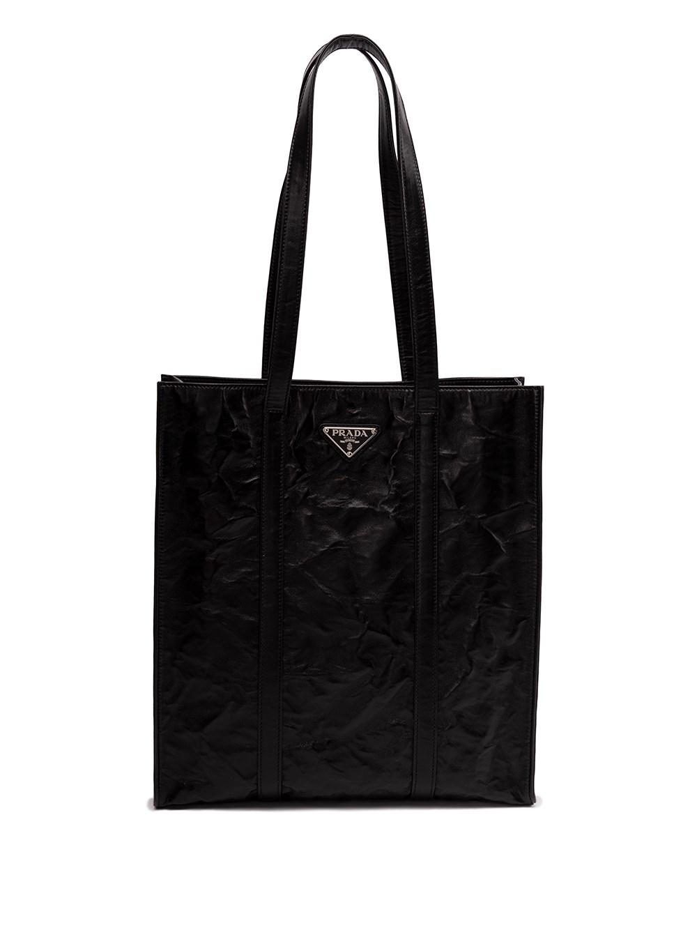 Prada Small Distressed Leather Tote in Black | Lyst