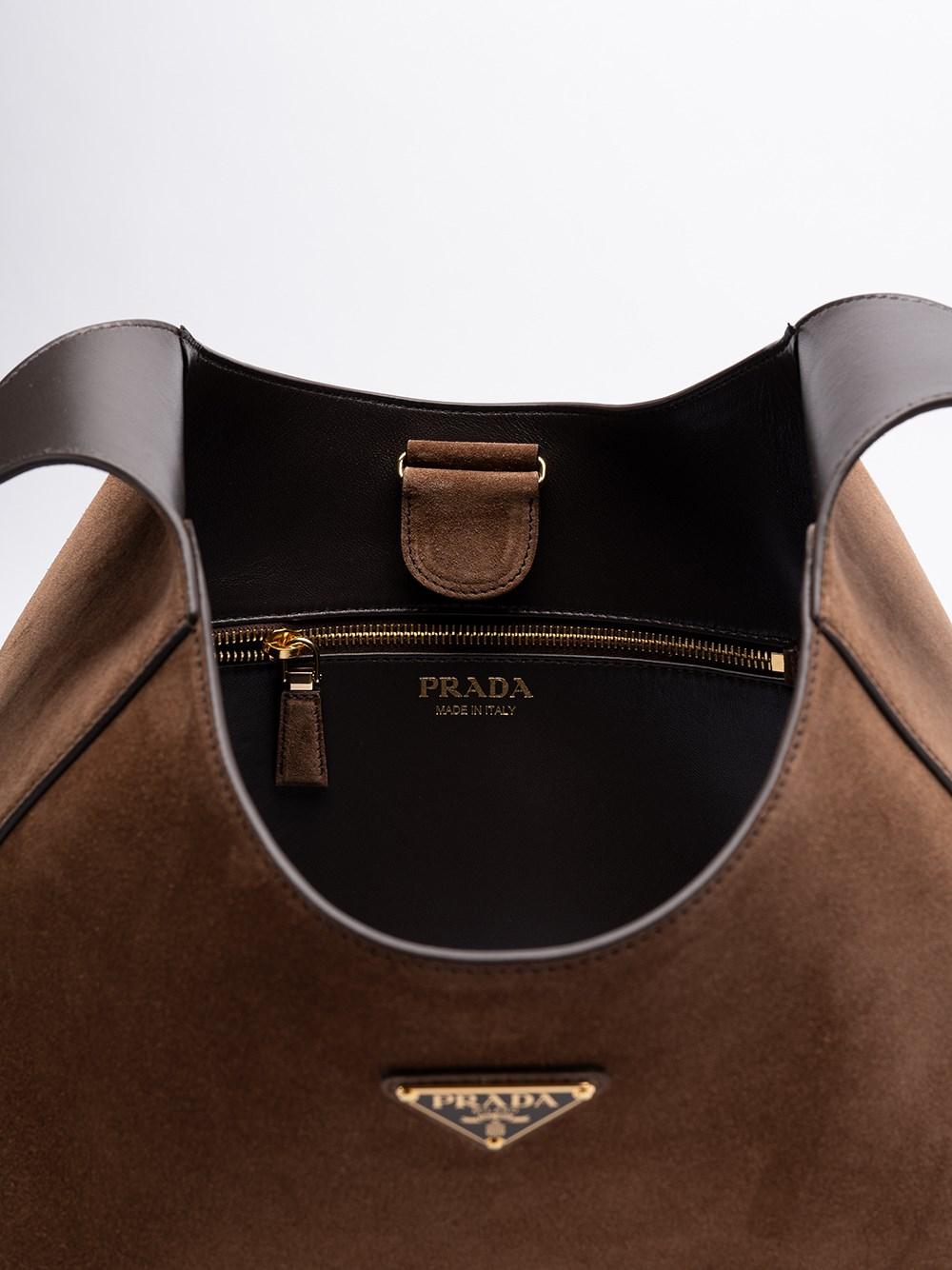 Prada Large Suede Shoulder Bag in Brown | Lyst