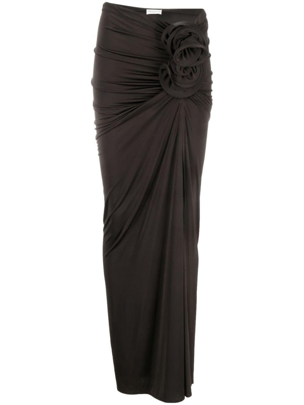 Magda Butrym Floral-appliqué Draped Skirt in Black | Lyst