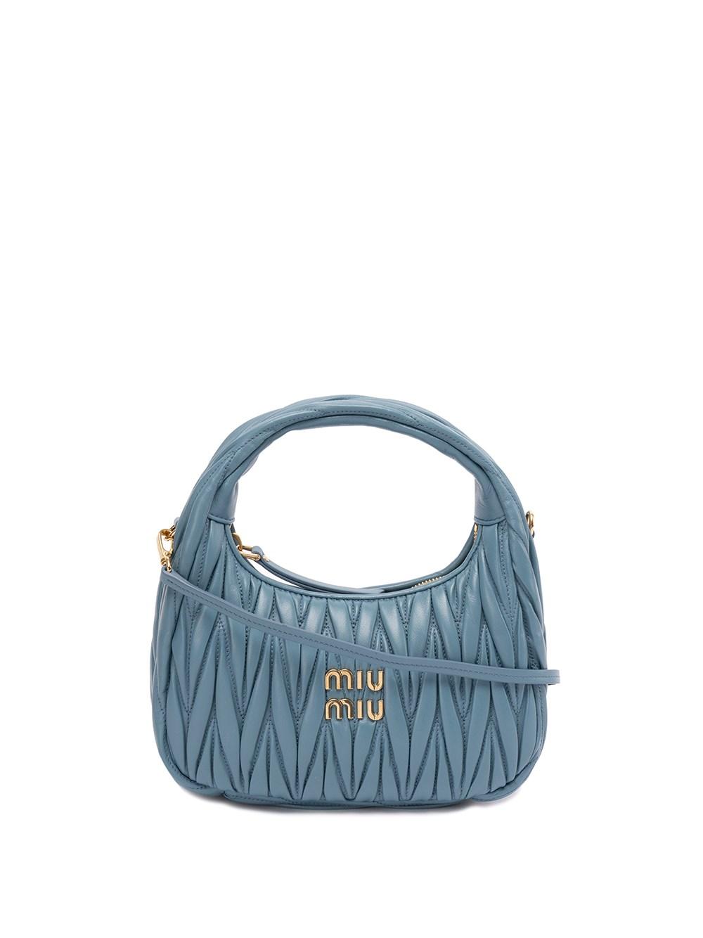 Miu Miu `miu Wander` Matelassé Leather Mini Hobo Bag in Blue | Lyst