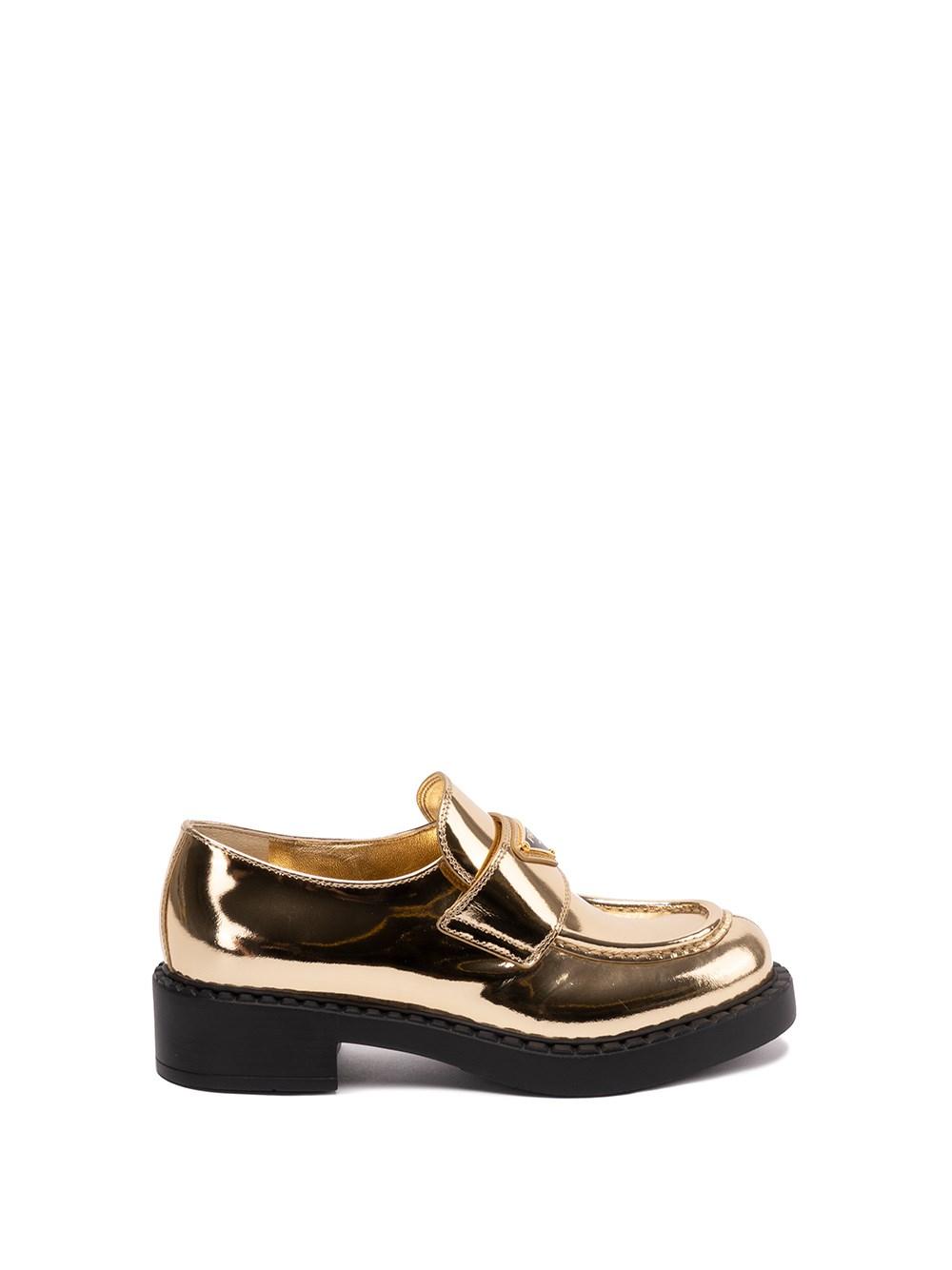 Prada `chocolate` Metallic Leather Loafers in White | Lyst