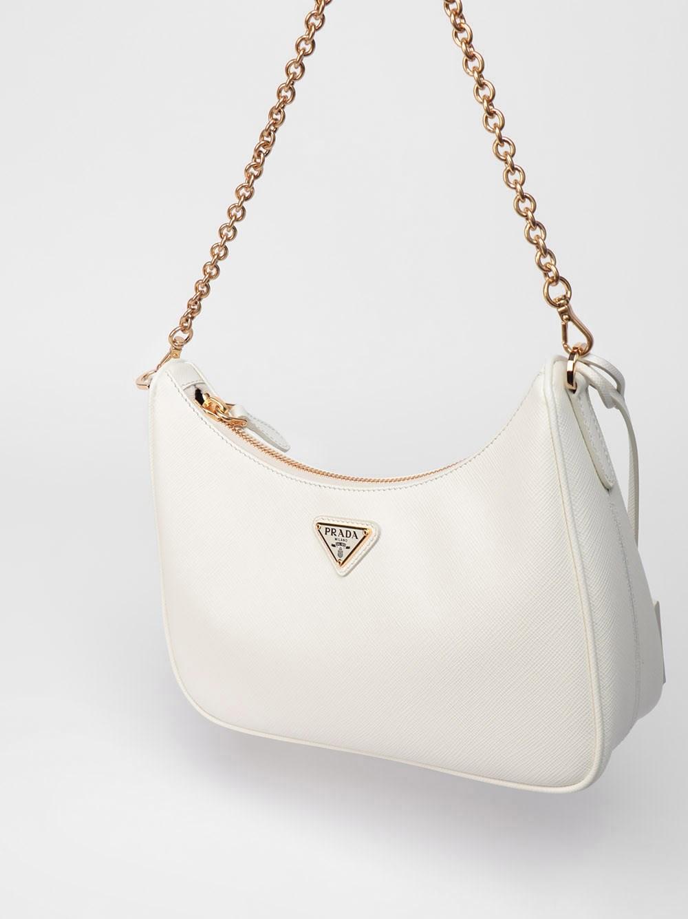 PRADA: crossbody bag in saffiano leather - White