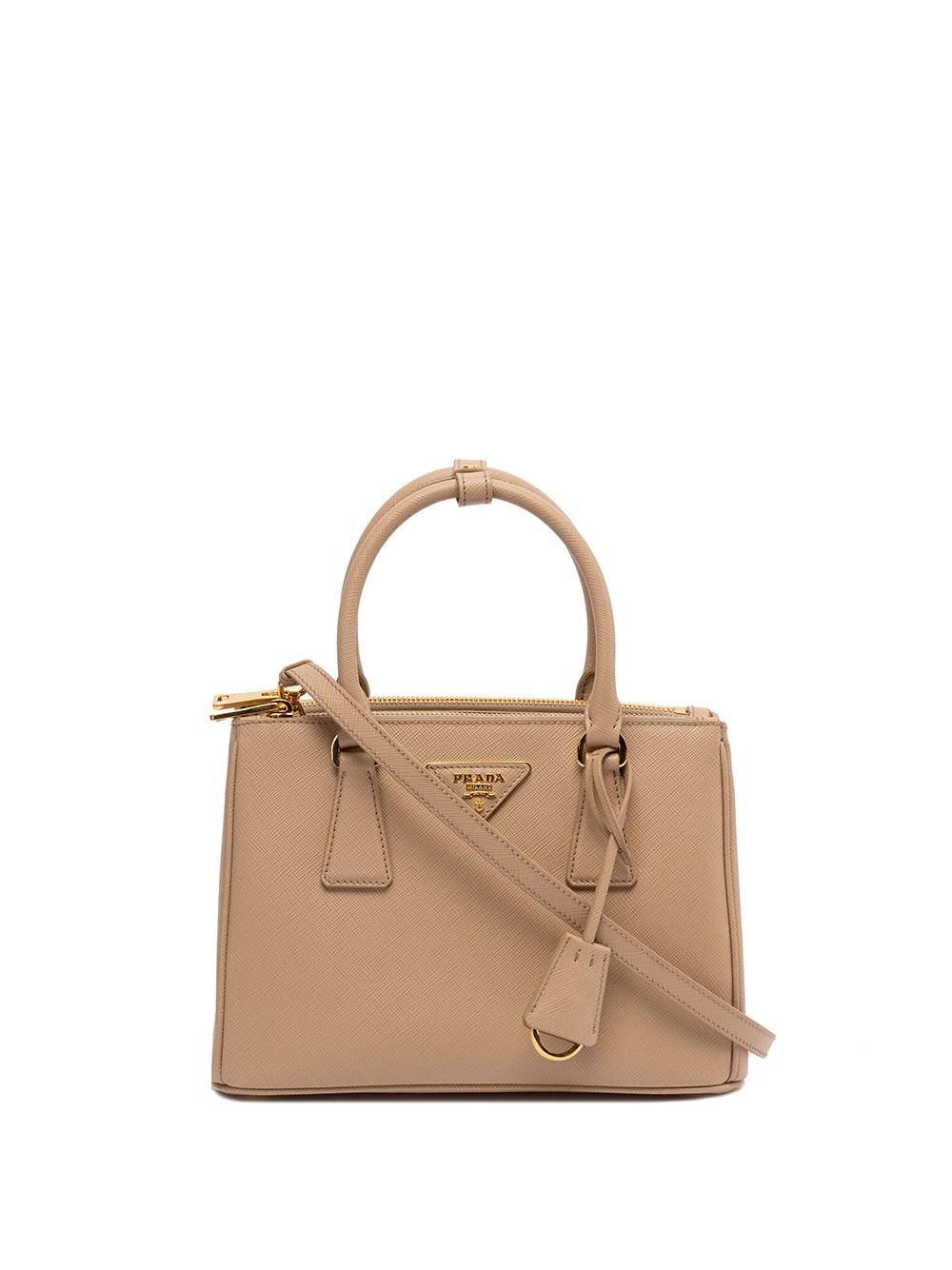 Prada Small ` Galleria` Saffiano Leather Handbag in Natural | Lyst