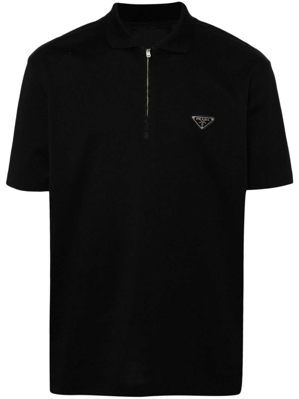 Prada Triangle-logo Cotton Polo Shirt in Black for Men | Lyst