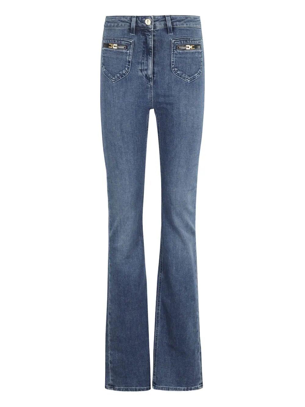 デニム・ジーパン ELISABETTA FRANCHI STRAIGHT-LEG JEANS IN DENIM Elisabetta Franchi Woman Jeans In Denim with Rhinestones