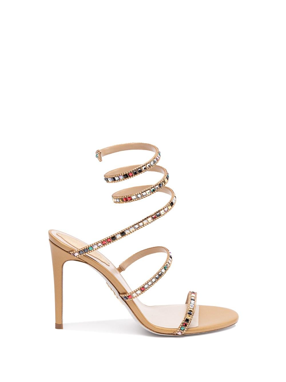 Rene Caovilla Cleo Sandal With Multicolor Crystals in Natural | Lyst
