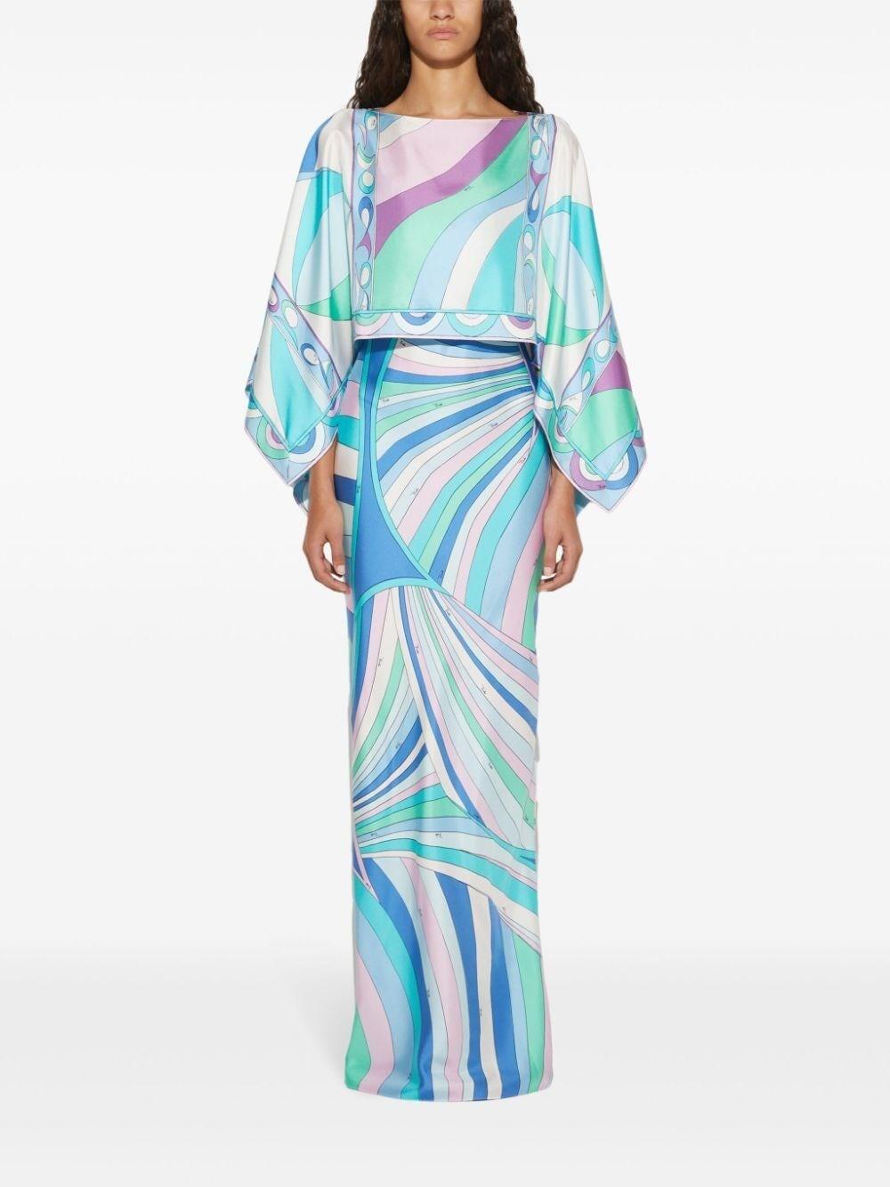 PUCCI Long Dress With Shrug Cape in Blue | Lyst PUCCI Long Dress With Shrug Cape in Blue | Lyst