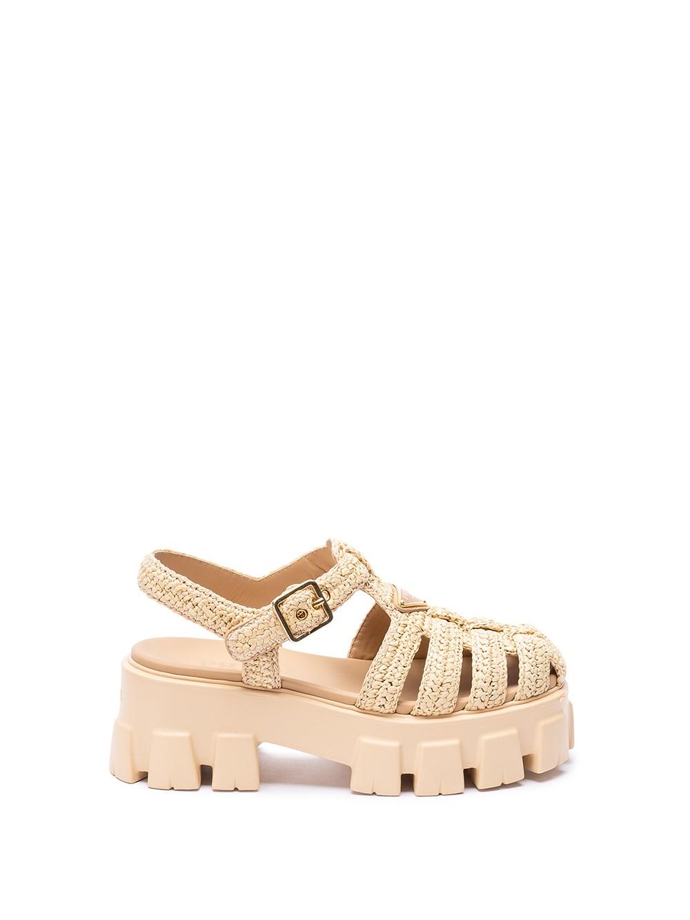 Prada `monolith` Crochet Cage Sandals in Natural | Lyst