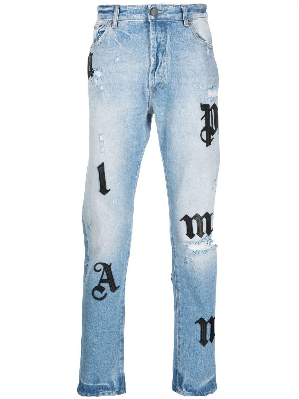 Palm Angels Wash Logo Patch Denim Cotton Jeans in Blue for Men | Lyst