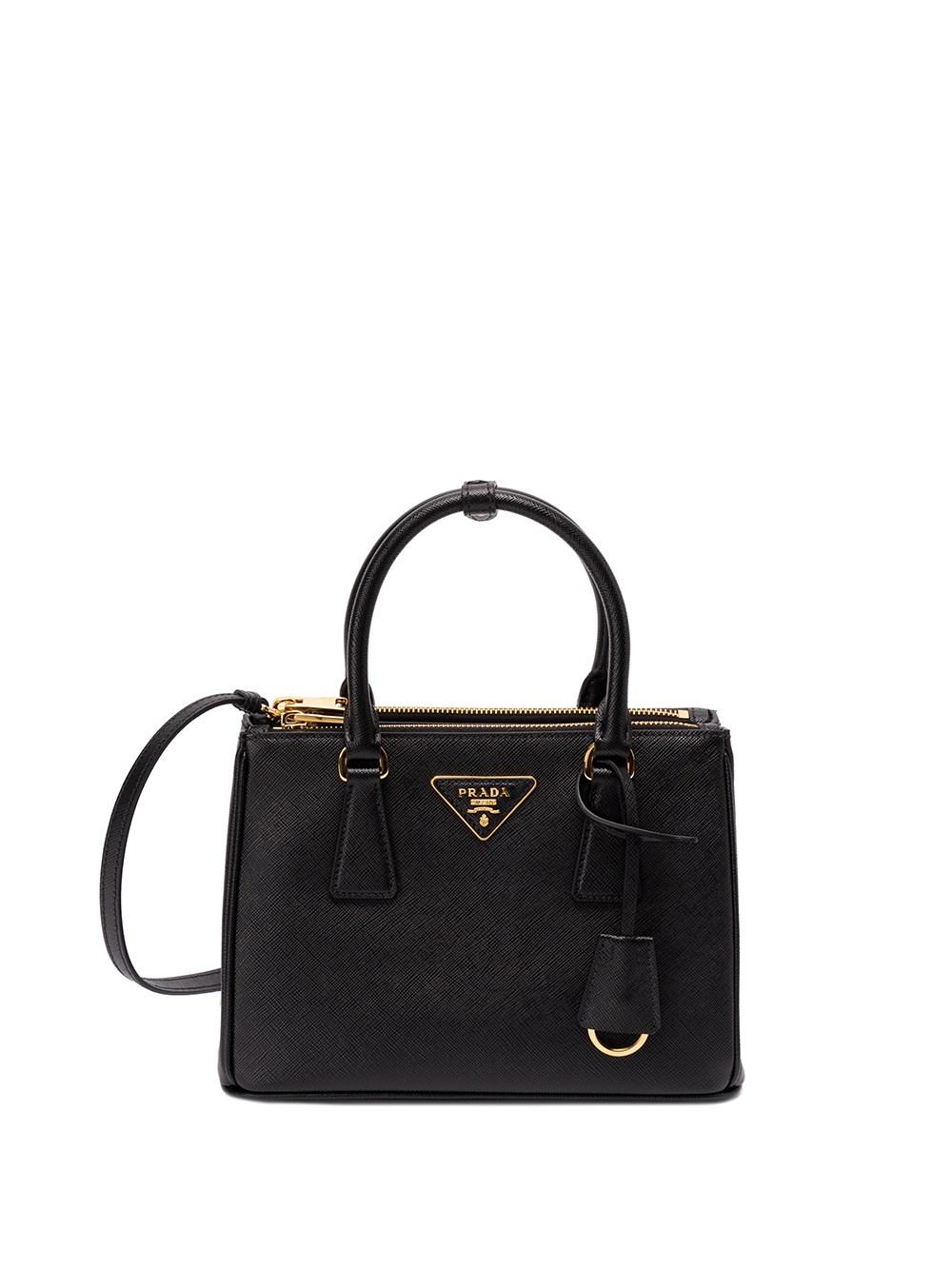 Prada Small ` Galleria` Saffiano Leather Handbag in Black | Lyst