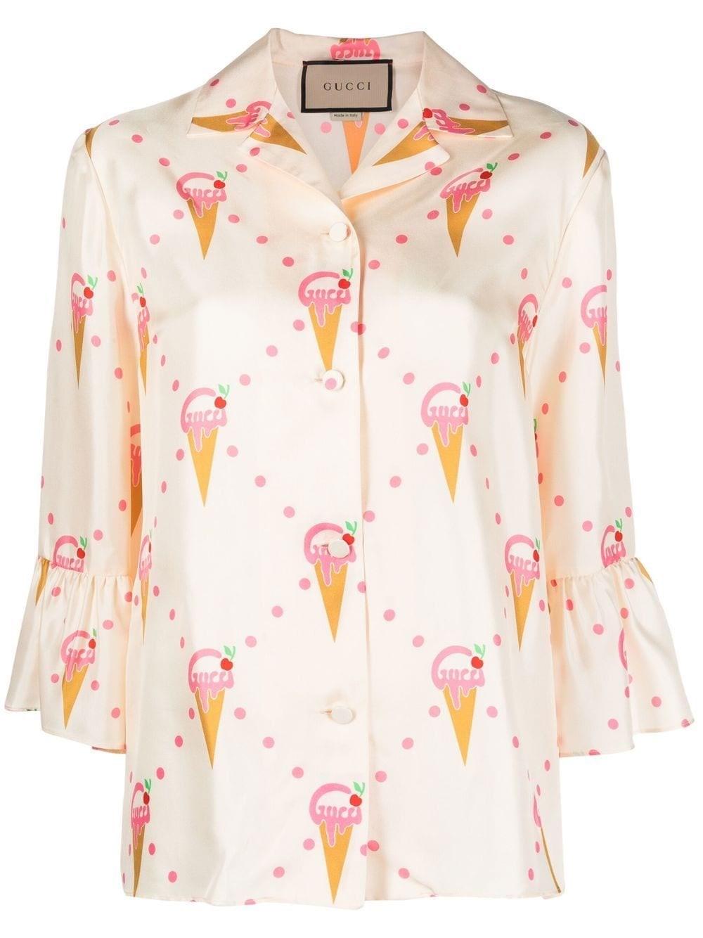 Gucci Ice Cream-print Silk Shirt in Pink | Lyst