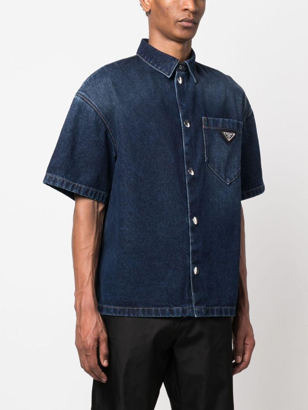 Prada triangle-logo padded denim shirt - Blue