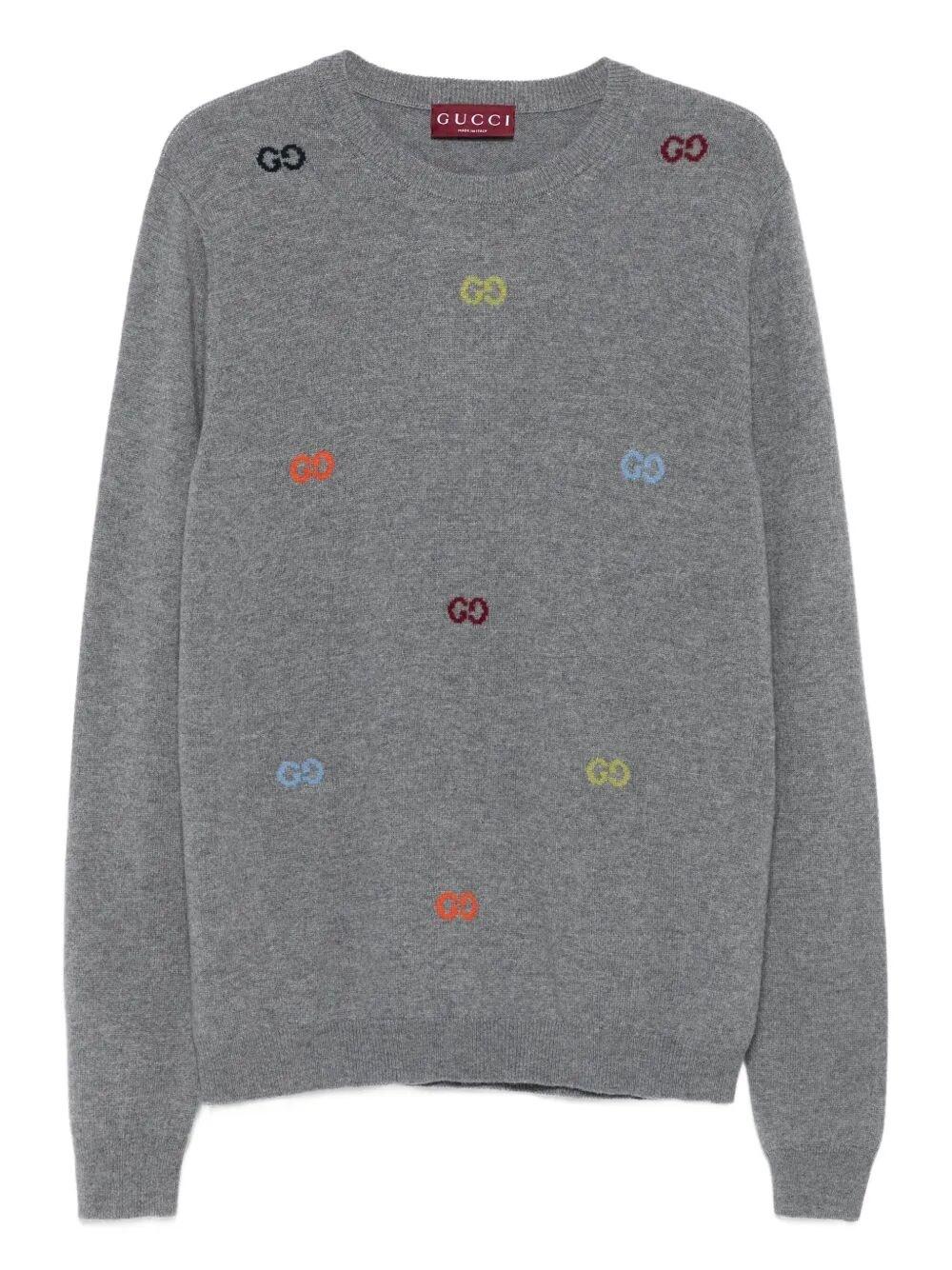 Gucci Embroidered Logo Knitwear in Grey for Men Lyst UK