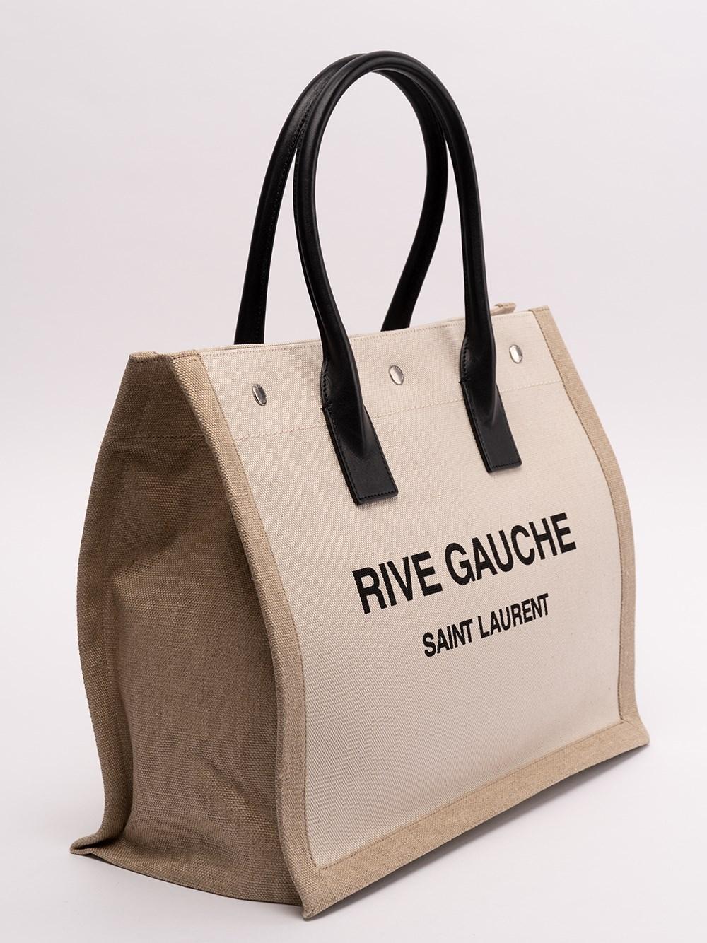 RIVE GAUCHE SMALL TOTE BAG IN LINEN AND LEATHER, Saint Laurent