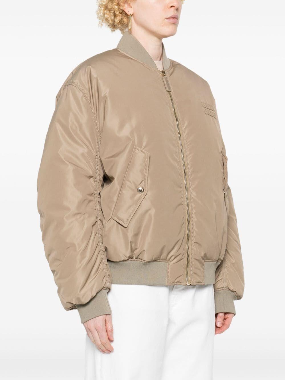 Miu Miu Logo-patch Bomber Jacket in Natural | Lyst