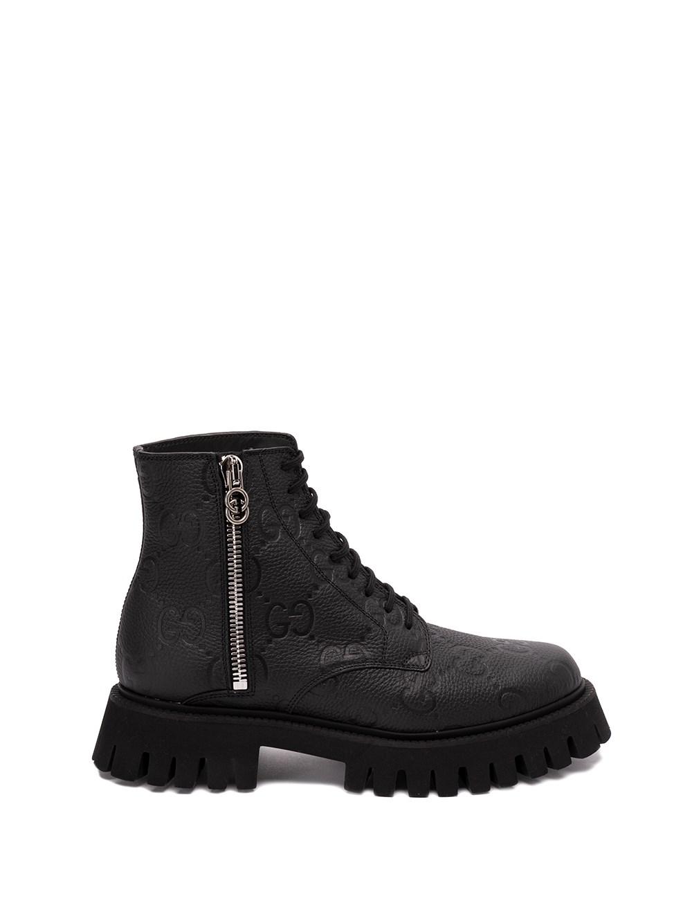 Gucci `Gg` Leather Boots in Black for Men | Lyst