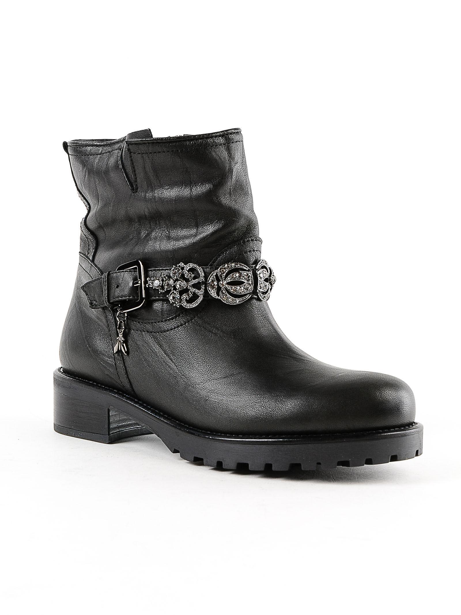 Patrizia Pepe Leather Embellished Buckle Strap Ankle Boots in Black - Lyst