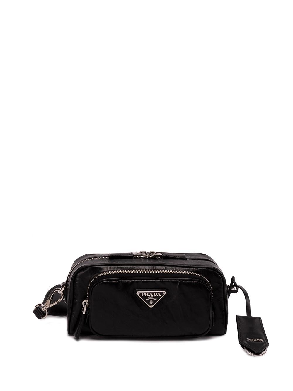 Prada Distressed Leather Shoulder Bag in Black | Lyst