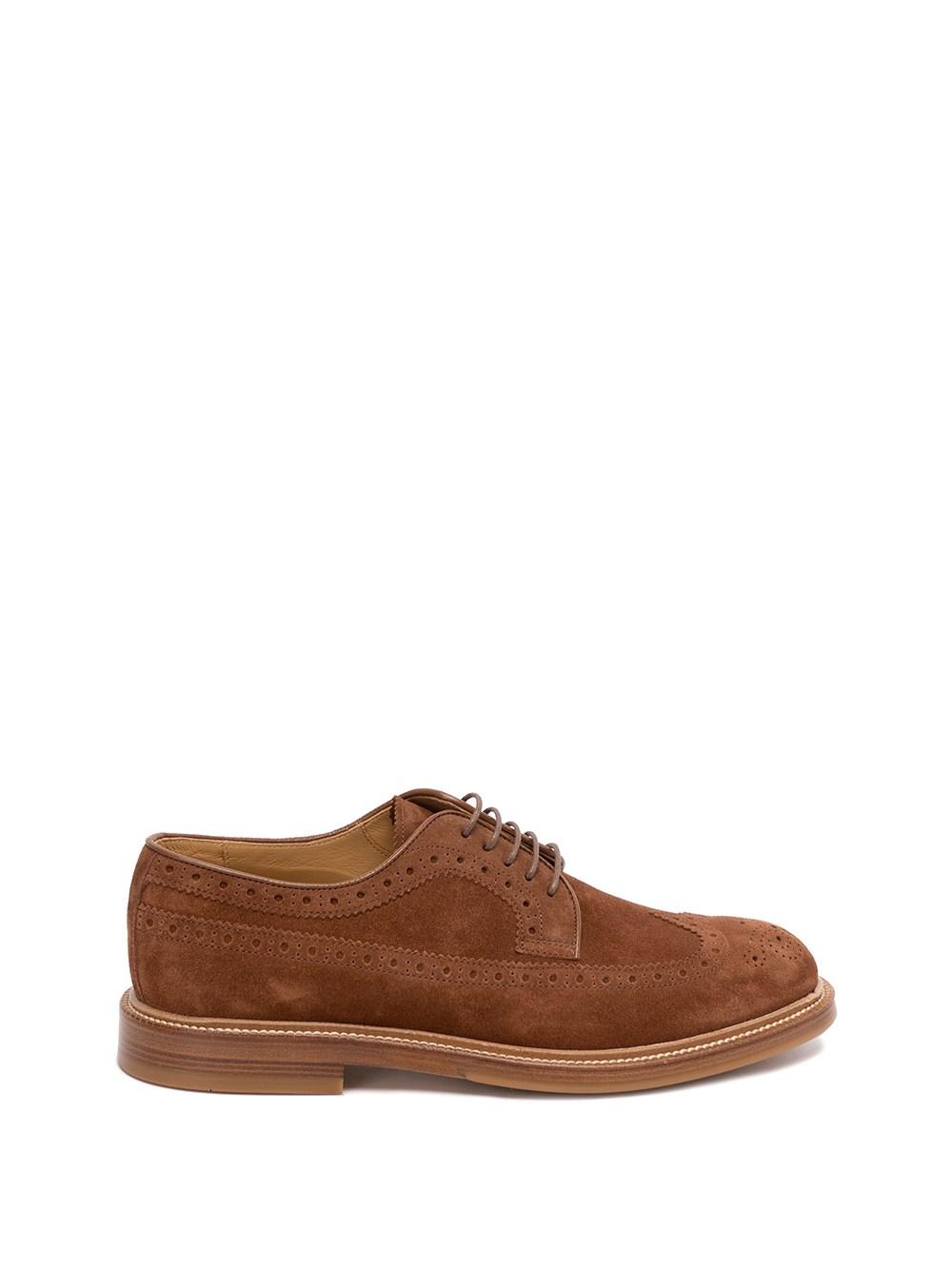 Brunello Cucinelli Suede Longwing Brogue Derby in Brown for Men | Lyst