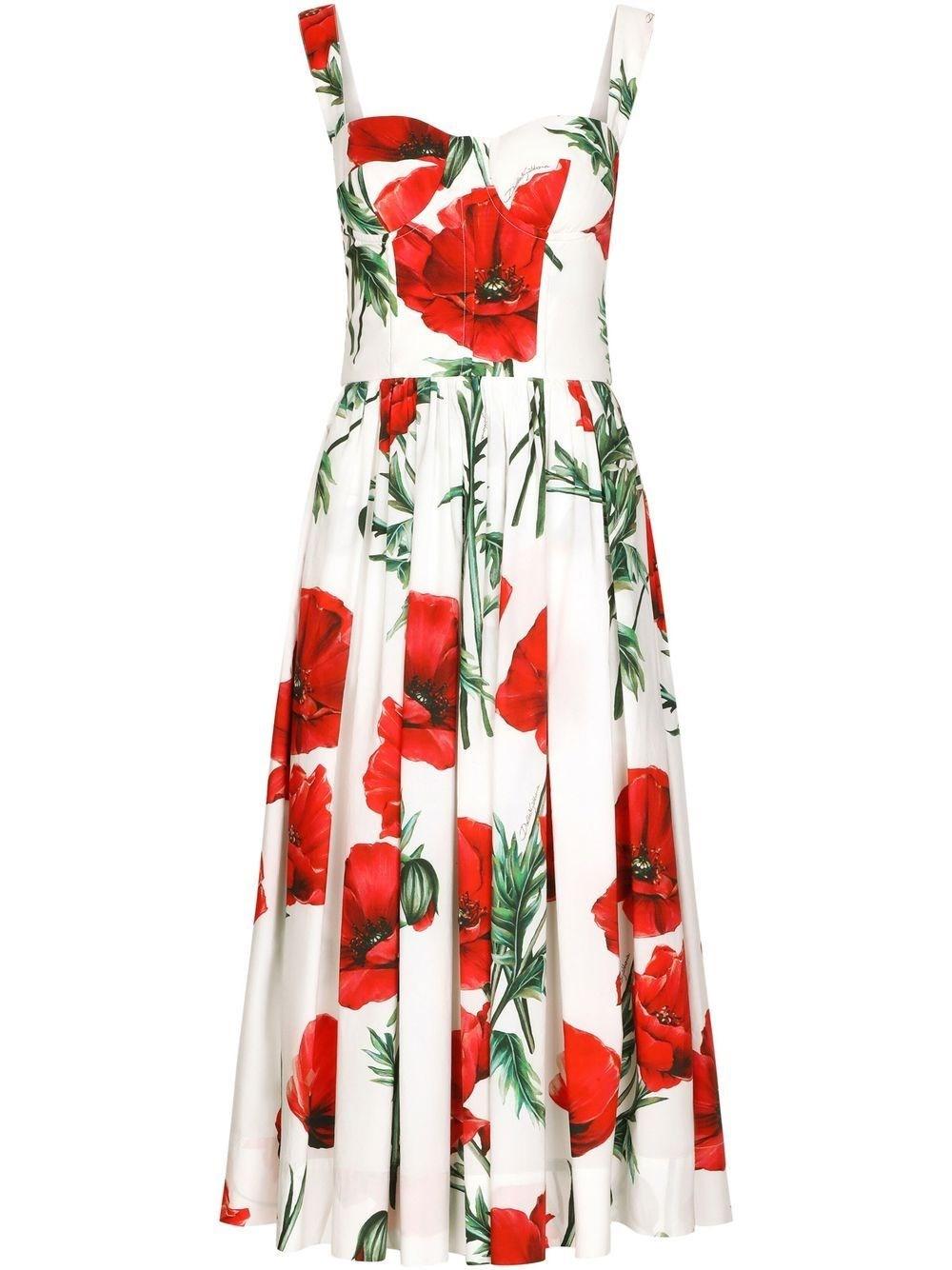 Dolce & Gabbana Floral-print Midi Dress in Red | Lyst