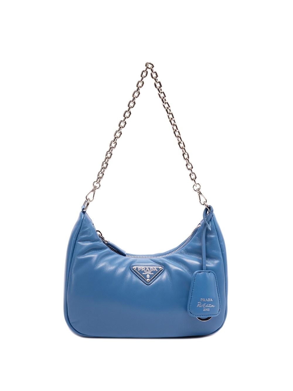 Prada Padded Leather ` Re-edition` Shoulder Bag in Blue