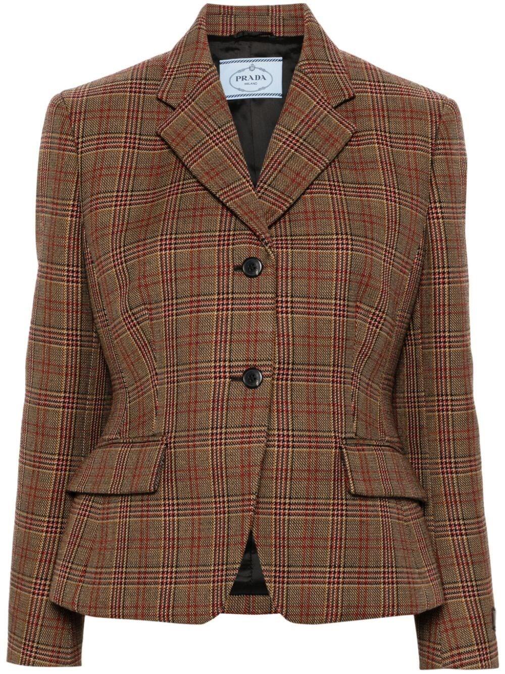 Prada Plaid-Check Blazer in Brown | Lyst