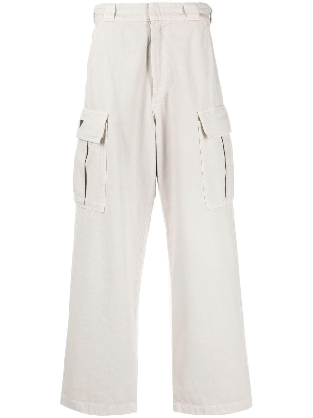 Prada Wide-Leg Cotton Cargo Trousers in White for Men | Lyst