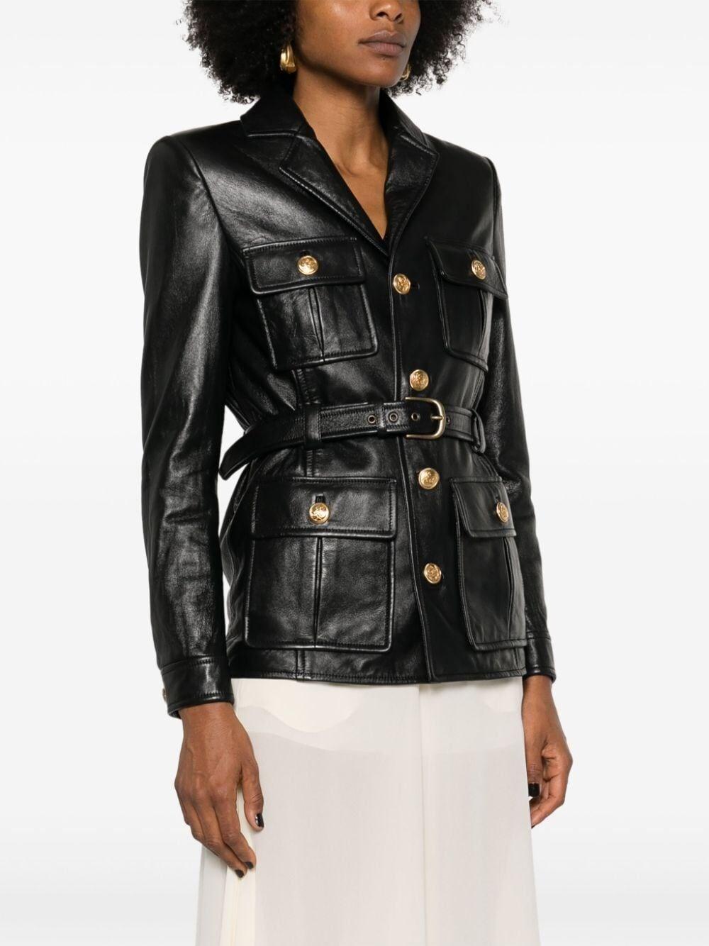 Chloé Belted Leather Jacket in Black | Lyst