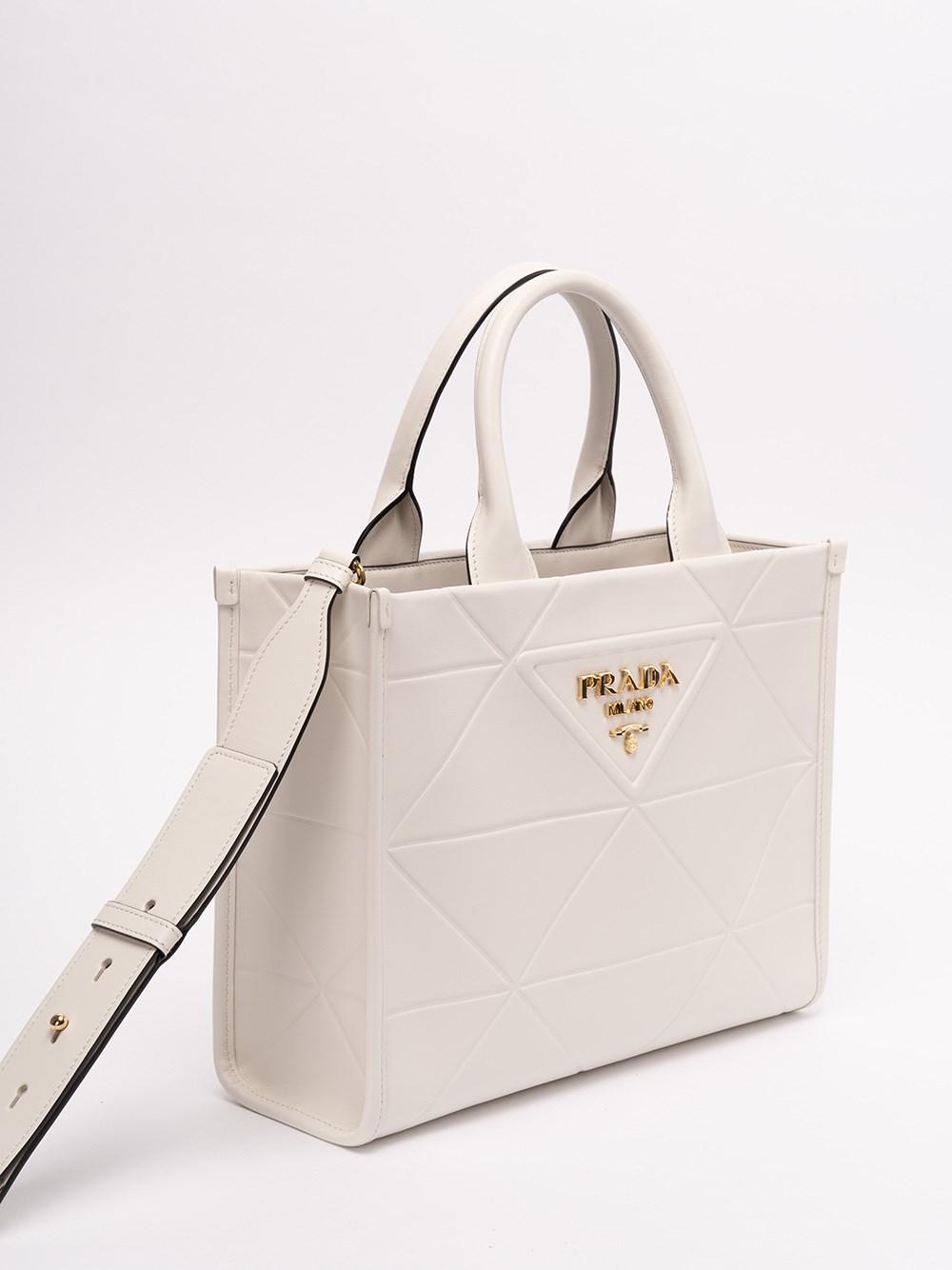 Prada Medium Leather Handbag With Triangle Motif in White | Lyst
