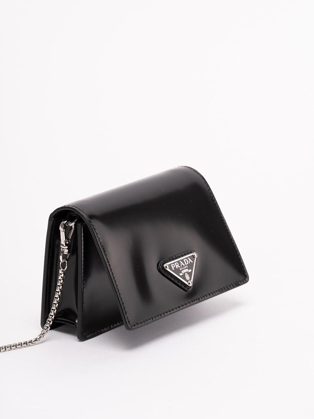 Micro Leather Shoulder Bag in Black - Prada