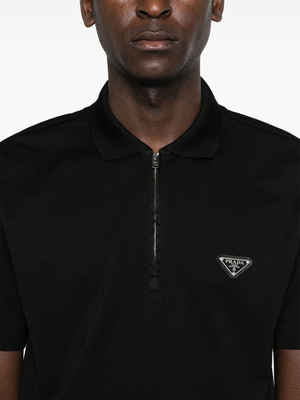 Prada Triangle-logo Cotton Polo Shirt in Black for Men | Lyst