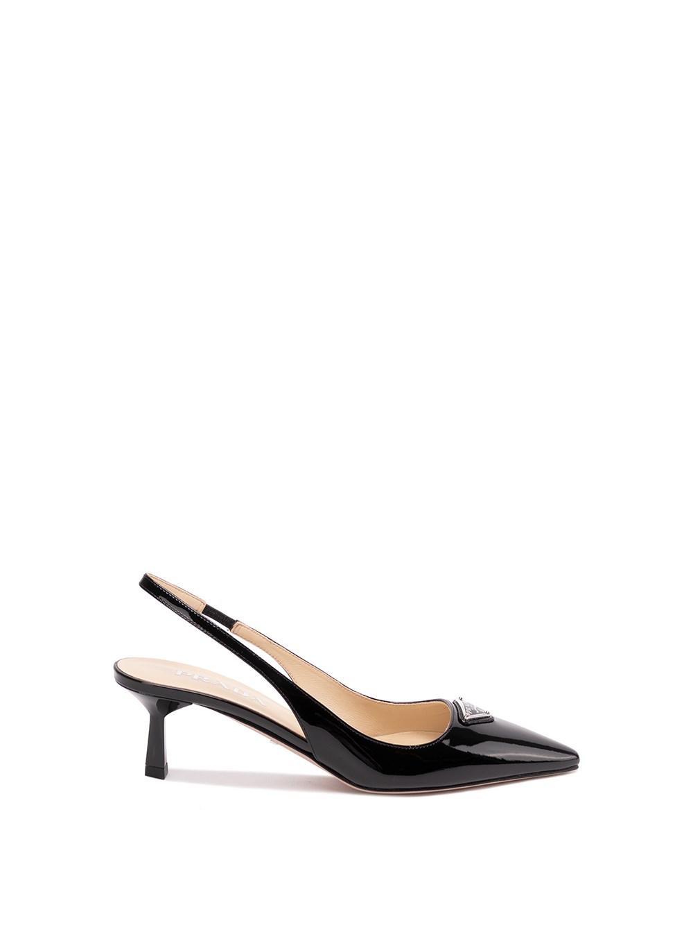Prada Slingback Décolleté In Patent Leather With Logo in Black | Lyst