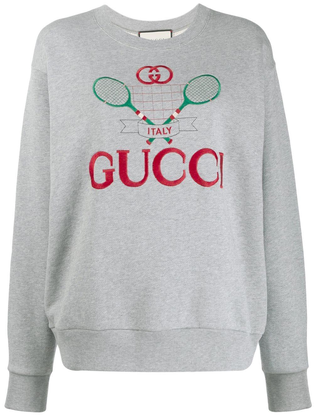 Gucci Tennis Motif Embroidered Sweatshirt in Grey (Grey) Lyst