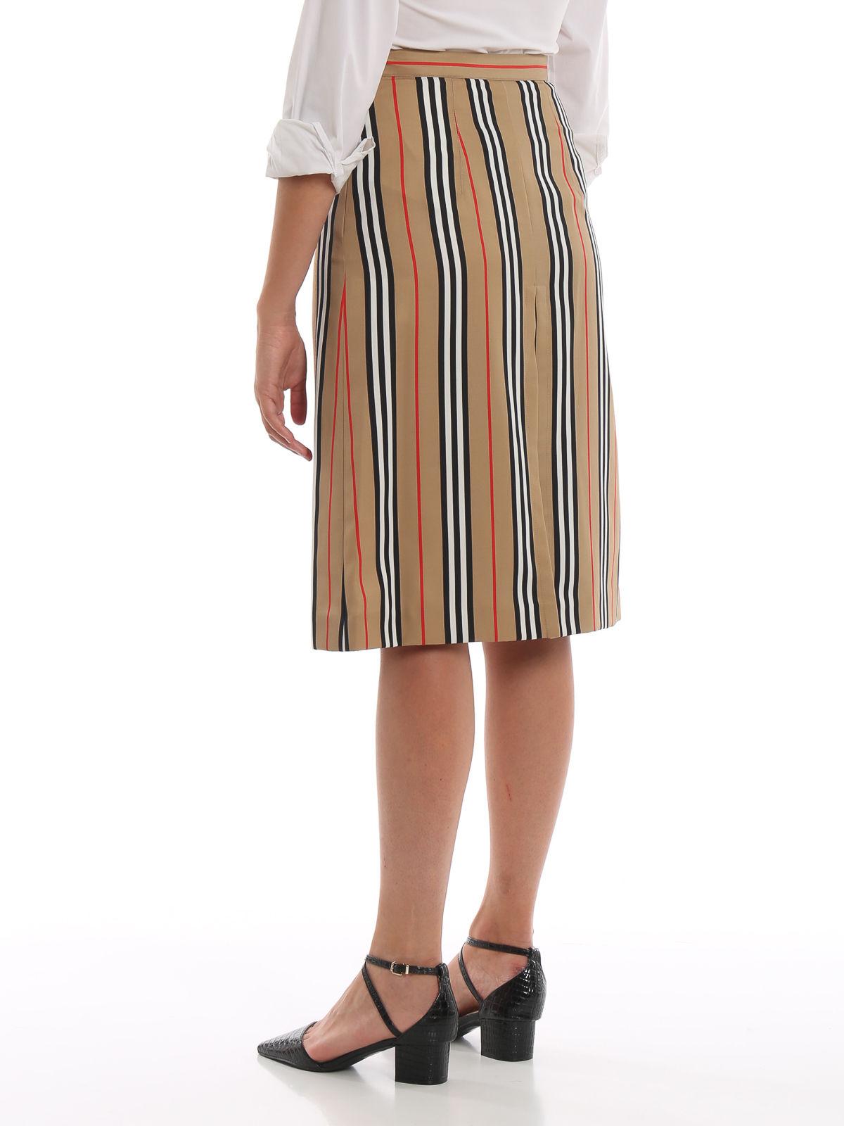 Burberry Synthetic Icon-striped Inverted-pleated Skirt in Beige