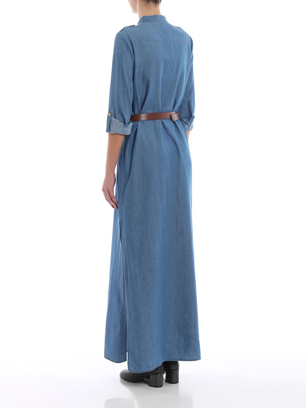 michael kors denim maxi shirt dress