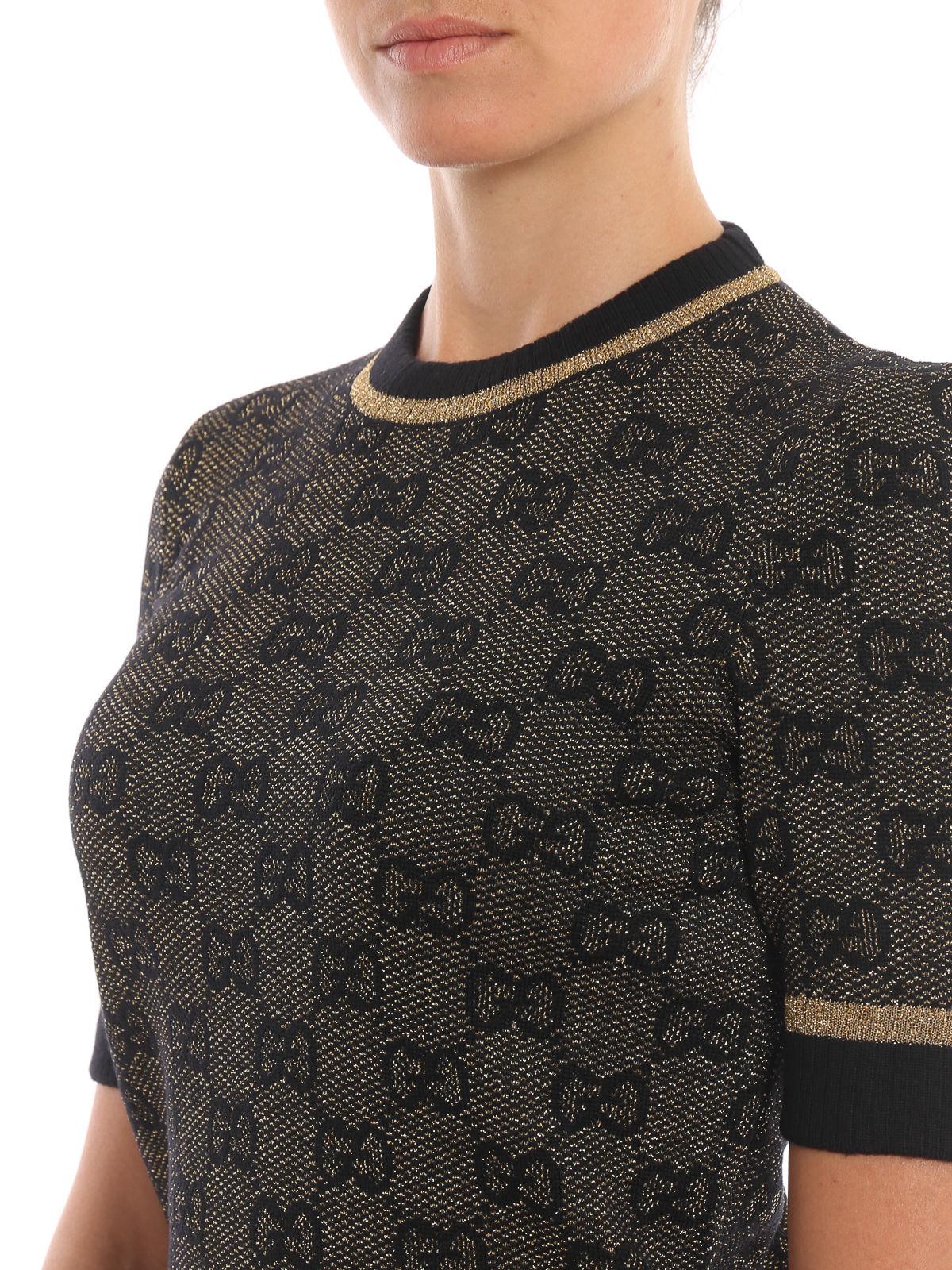 Gucci Gg Jacquard Wool Blend Sweater in Black Gold (Black) Lyst