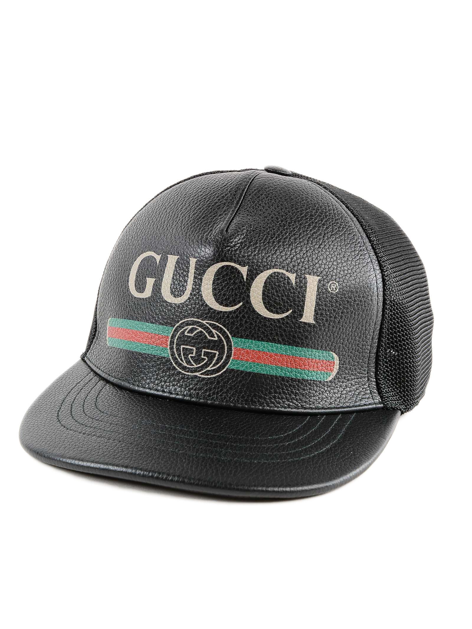 Gucci Leather Fake Print Baseball Hat in Black for Men - Lyst